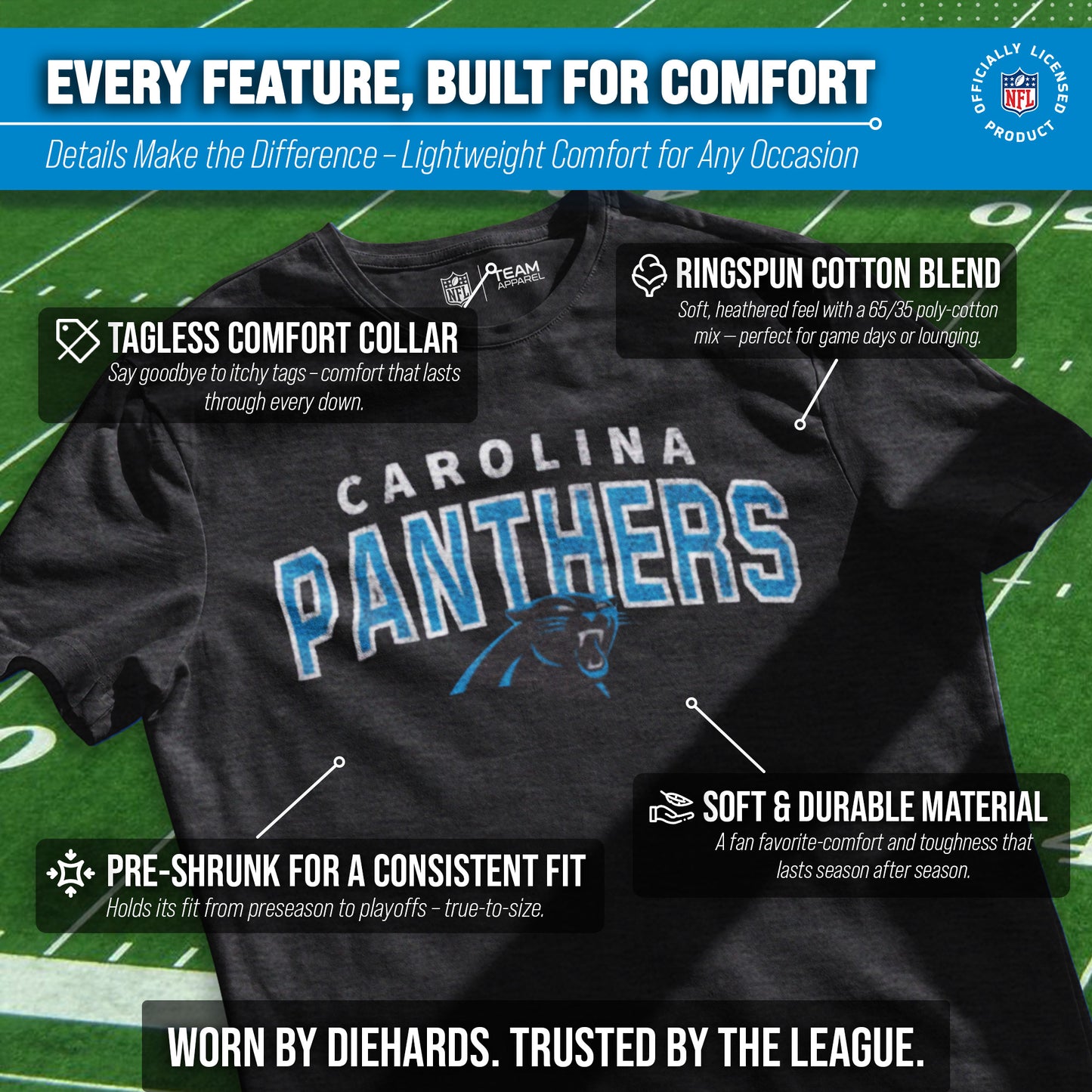 Carolina Panthers NFL Starting Fresh Short Sleeve Heather T-Shirt - Black