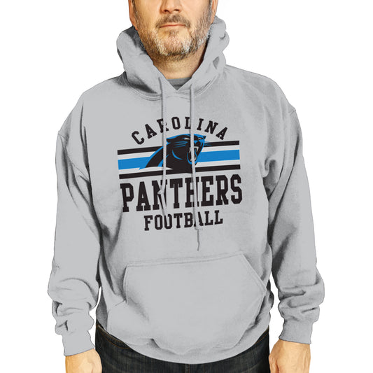 Carolina Panthers NFL Team Stripe Hooded Sweatshirt- Soft Pullover Sports Hoodie For Men & Women - Sport Gray