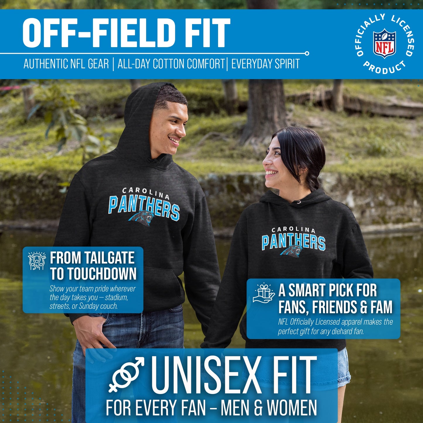 Carolina Panthers NFL Adult Unisex Starting Fresh Ultra Soft Fleece Hooded Sweatshirt - Black Heather