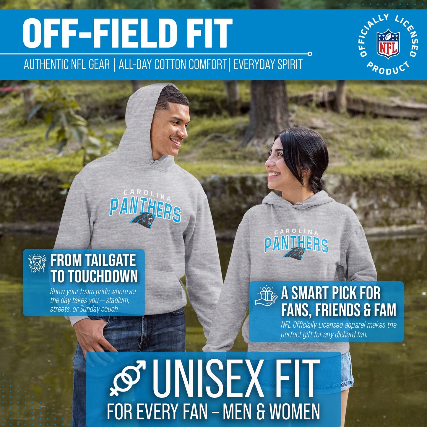 Carolina Panthers NFL Adult Unisex Starting Fresh Ultra Soft Fleece Hooded Sweatshirt - Athletic Heather