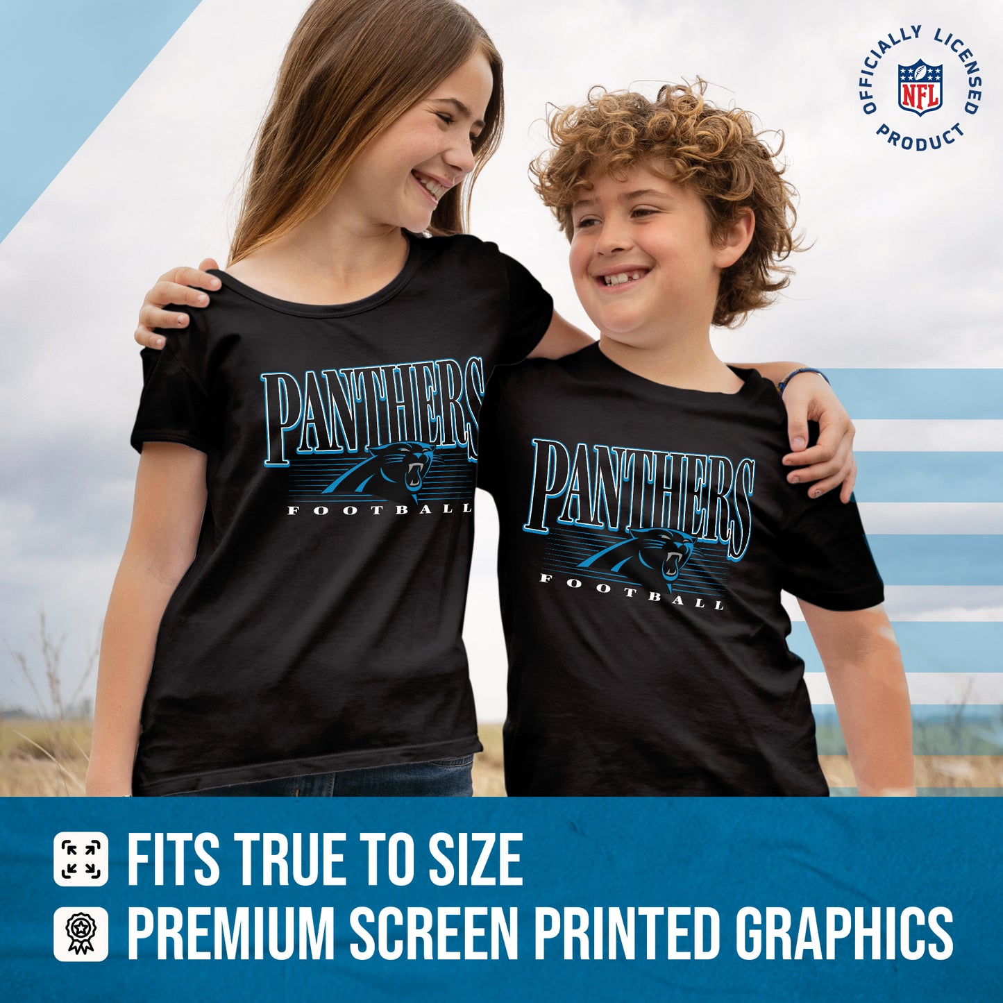 Carolina Panthers NFL Youth Overtime Blueprint Football T-Shirt Unisex Tag Free Comfortable - Black