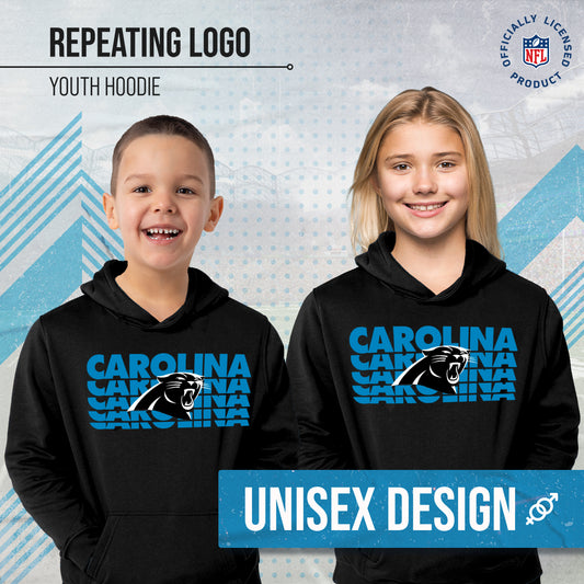 Carolina Panthers NFL Youth Repeating Logo Football Fleece Hooded Sweatshirt - Black