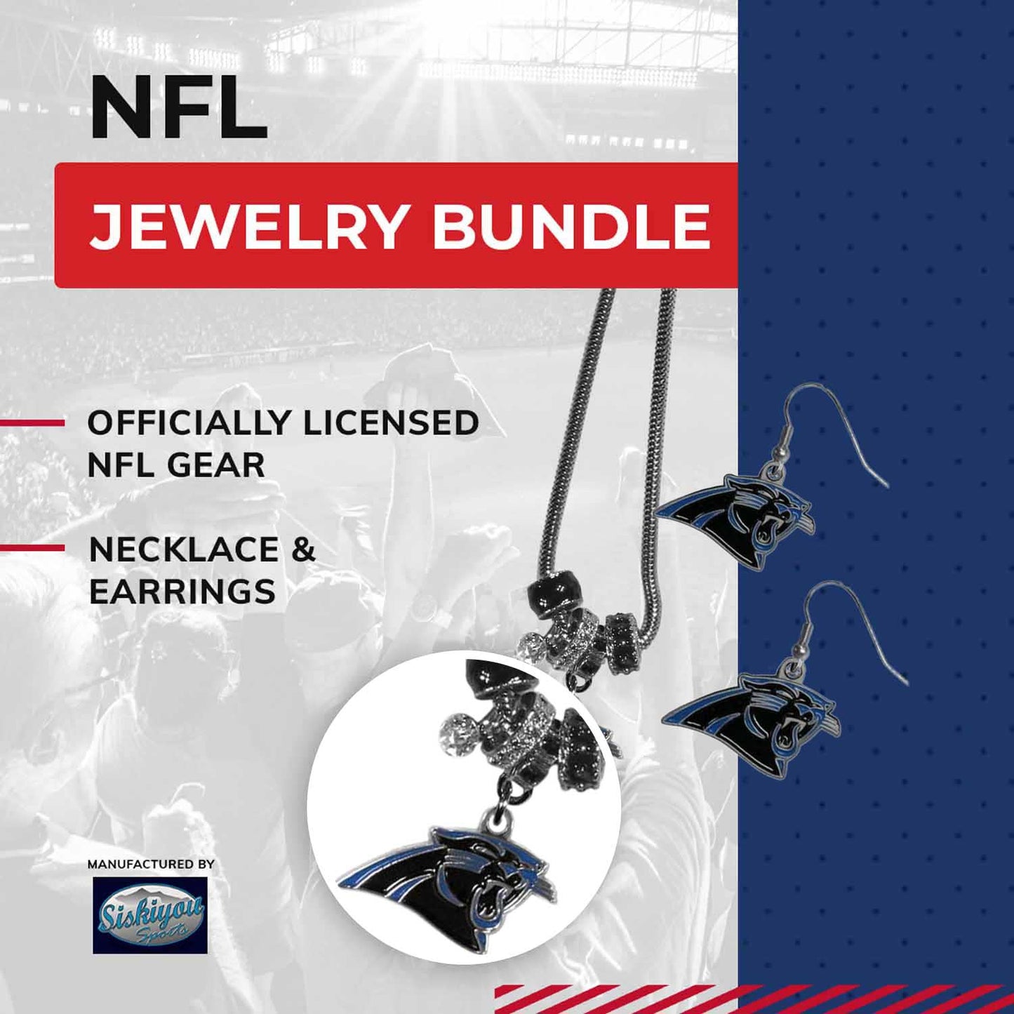 Carolina Panthers NFL Game Day Necklace and Earrings - Silver