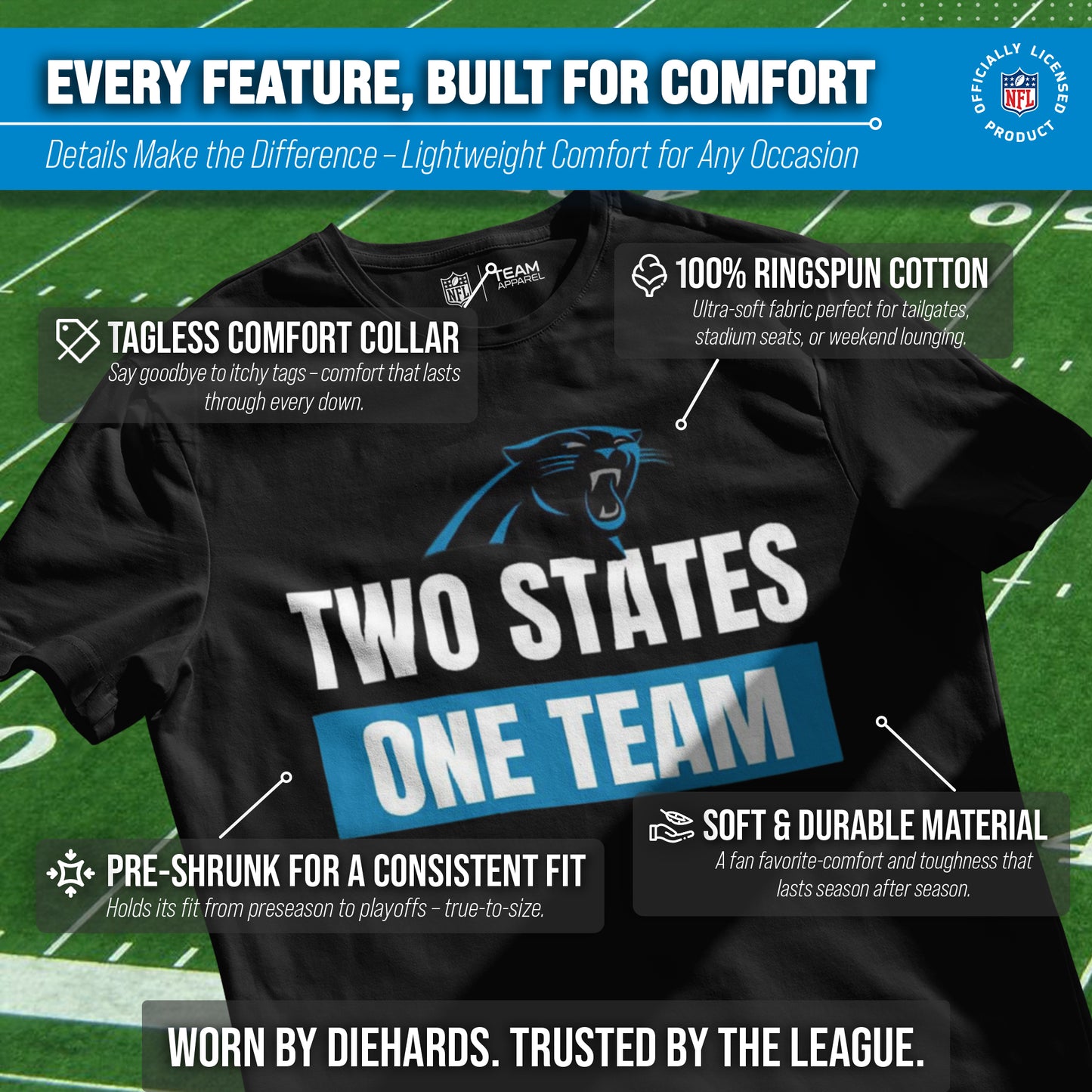 Carolina Panthers NFL Adult Team Slogan Unisex T-Shirt - Black