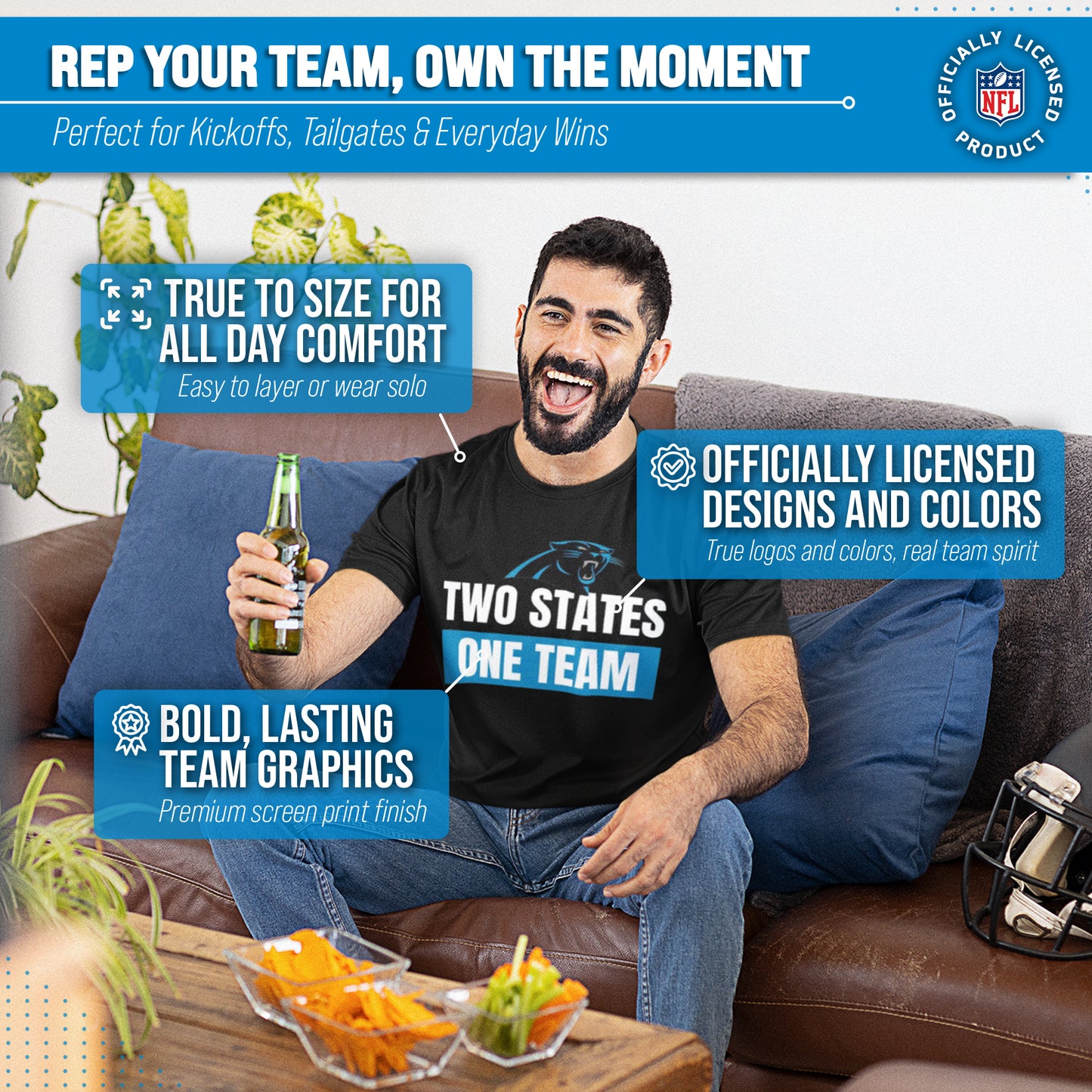 Carolina Panthers NFL Adult Team Slogan Unisex T-Shirt - Black