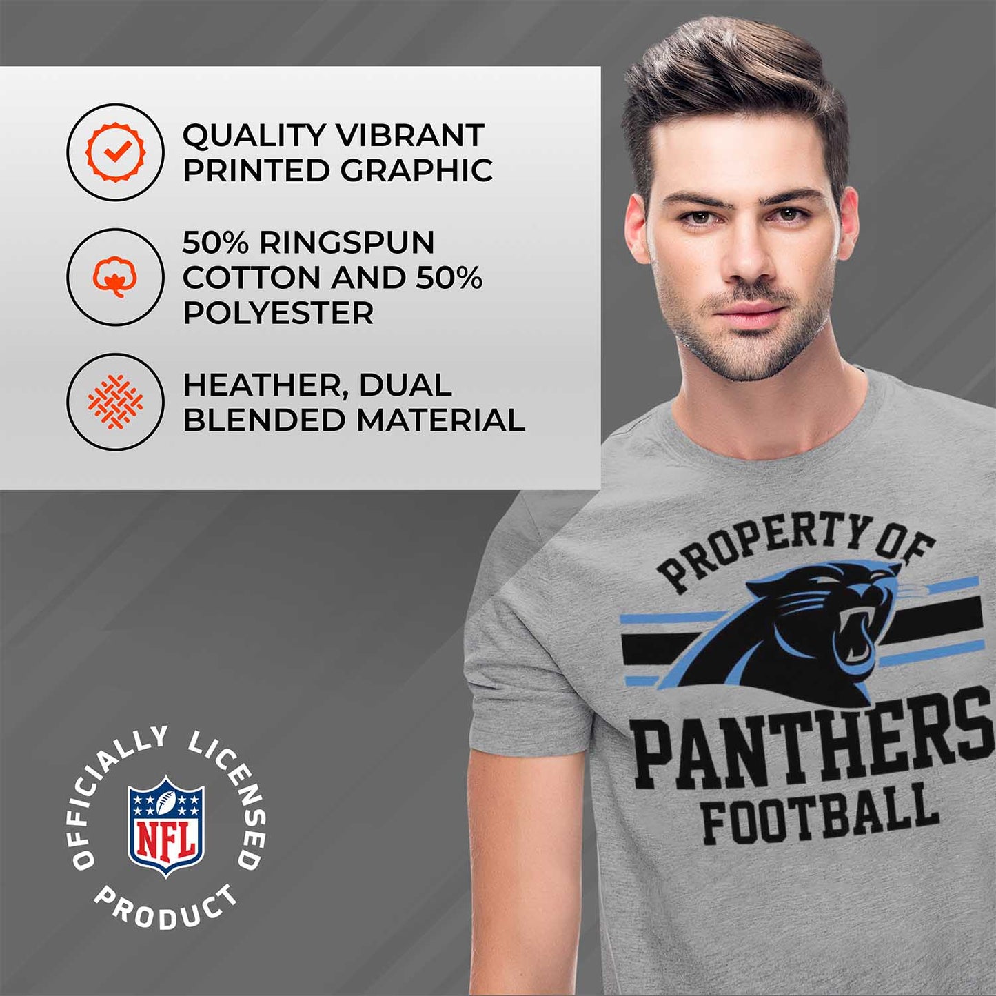 Carolina Panthers NFL Adult Property Of T-Shirt - Sport Gray