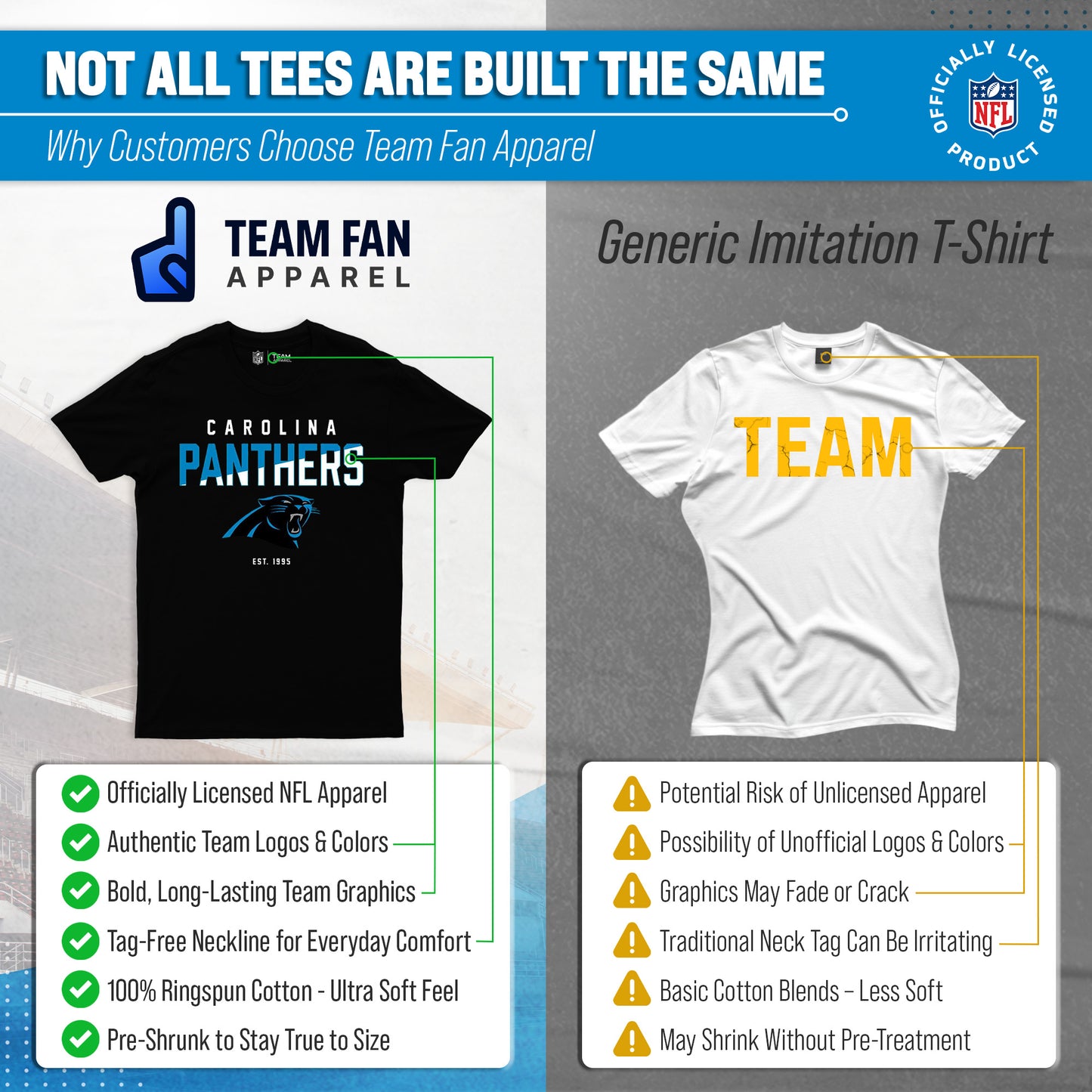 Carolina Panthers Adult NFL Diagonal Fade Color Block T-Shirt - Black