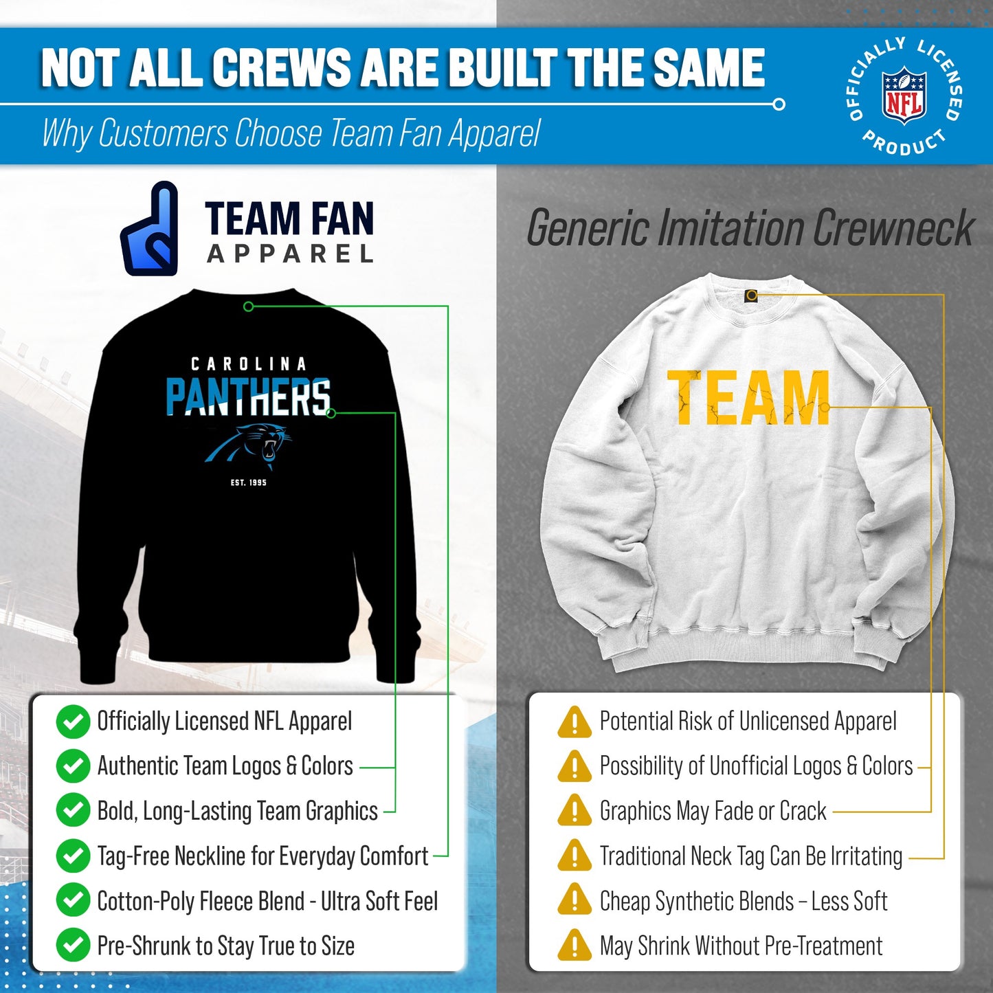 Carolina Panthers Adult NFL Diagonal Fade Color Block Crewneck Sweatshirt - Black