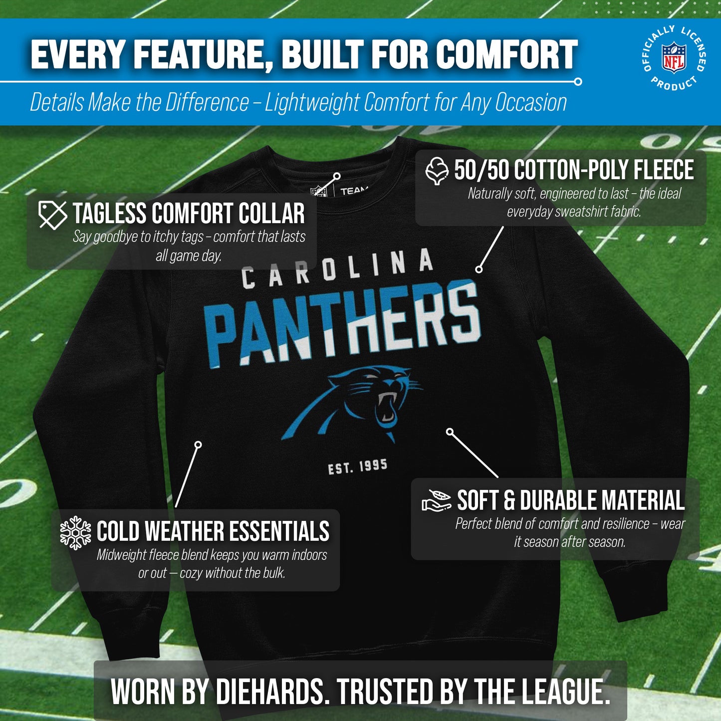 Carolina Panthers Adult NFL Diagonal Fade Color Block Crewneck Sweatshirt - Black