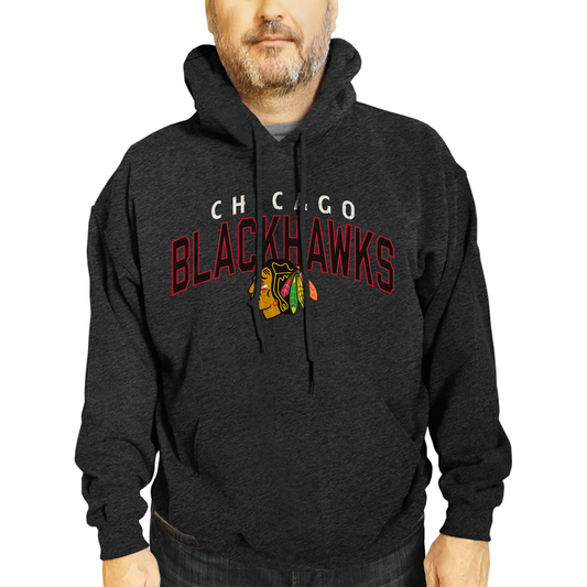 Chicago Blackhawks NHL Adult Unisex Powerplay Hooded Sweatshirt - Black Heather