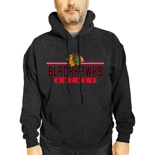 Chicago Blackhawks NHL Adult Heather Charcoal True Fan Hooded Sweatshirt Unisex - Charcoal