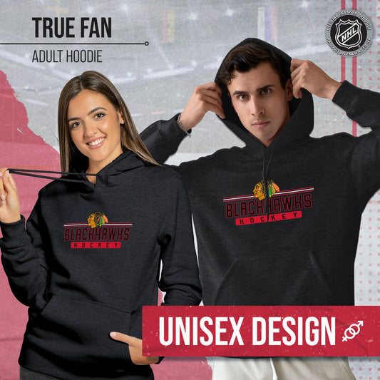 Chicago Blackhawks NHL Adult Heather Charcoal True Fan Hooded Sweatshirt Unisex - Charcoal