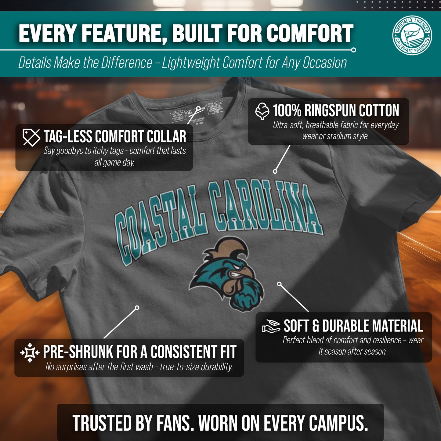 Coastal Carolina Chanticleers NCAA Adult Gameday Cotton T-Shirt - Graphite