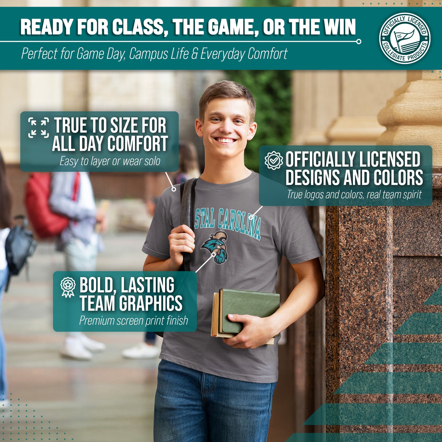 Coastal Carolina Chanticleers NCAA Adult Gameday Cotton T-Shirt - Graphite