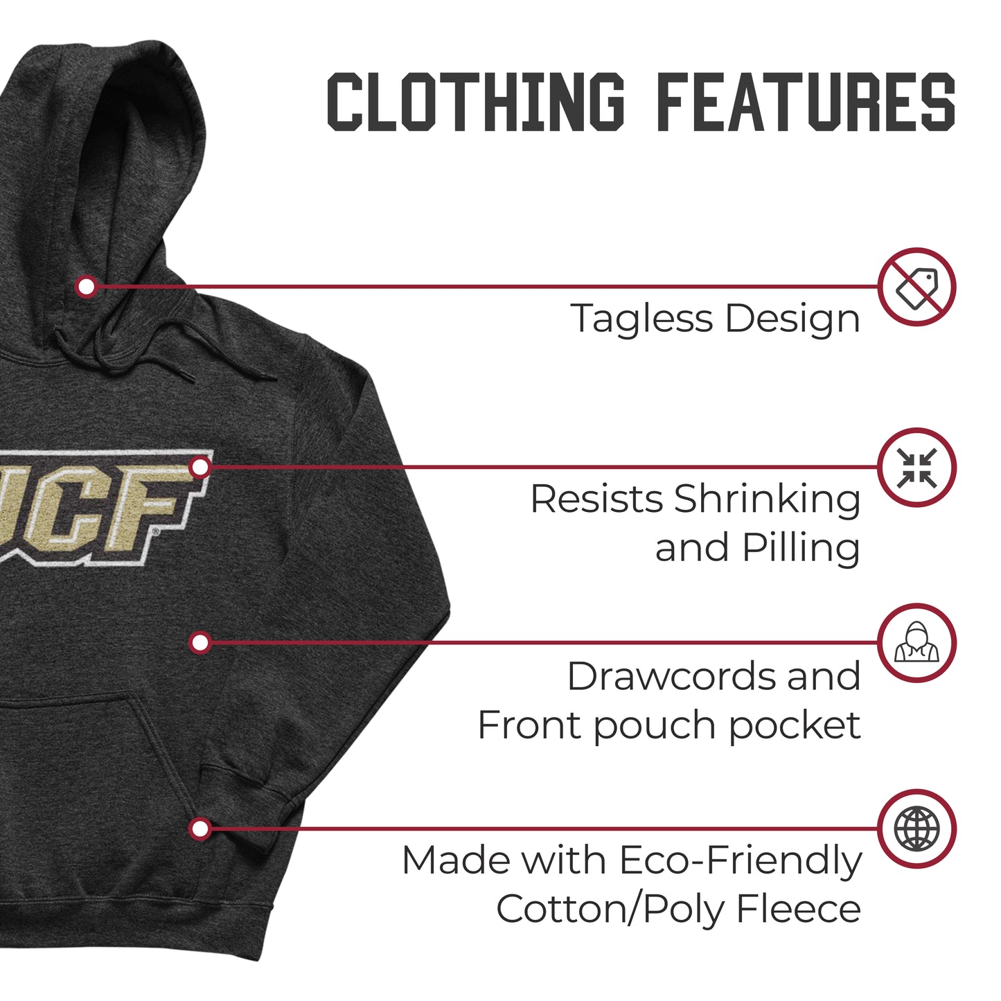 Central Florida Knights NCAA Adult Cotton Blend Charcoal Hooded Sweatshirt - Charcoal