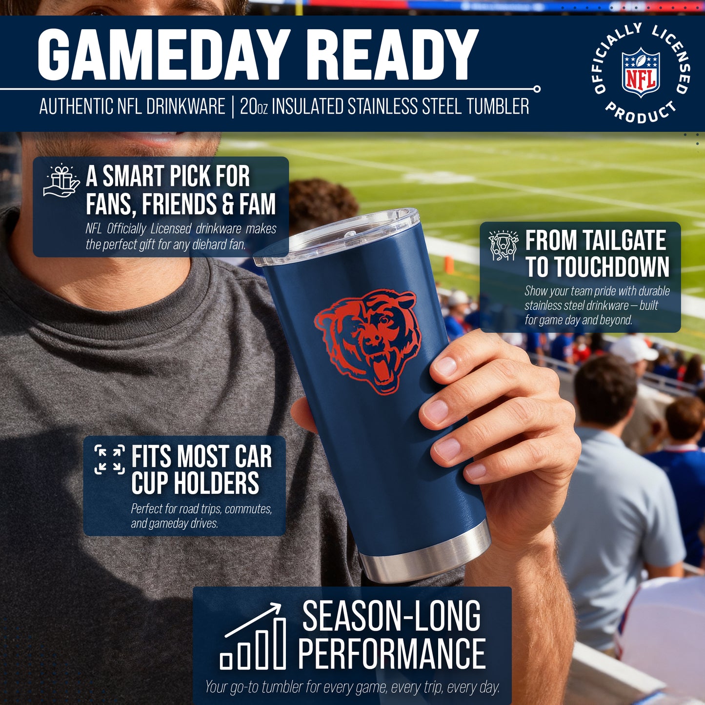 Chicago Bears NFL 20oz Gameday Stainless Steel Tumbler - Navy