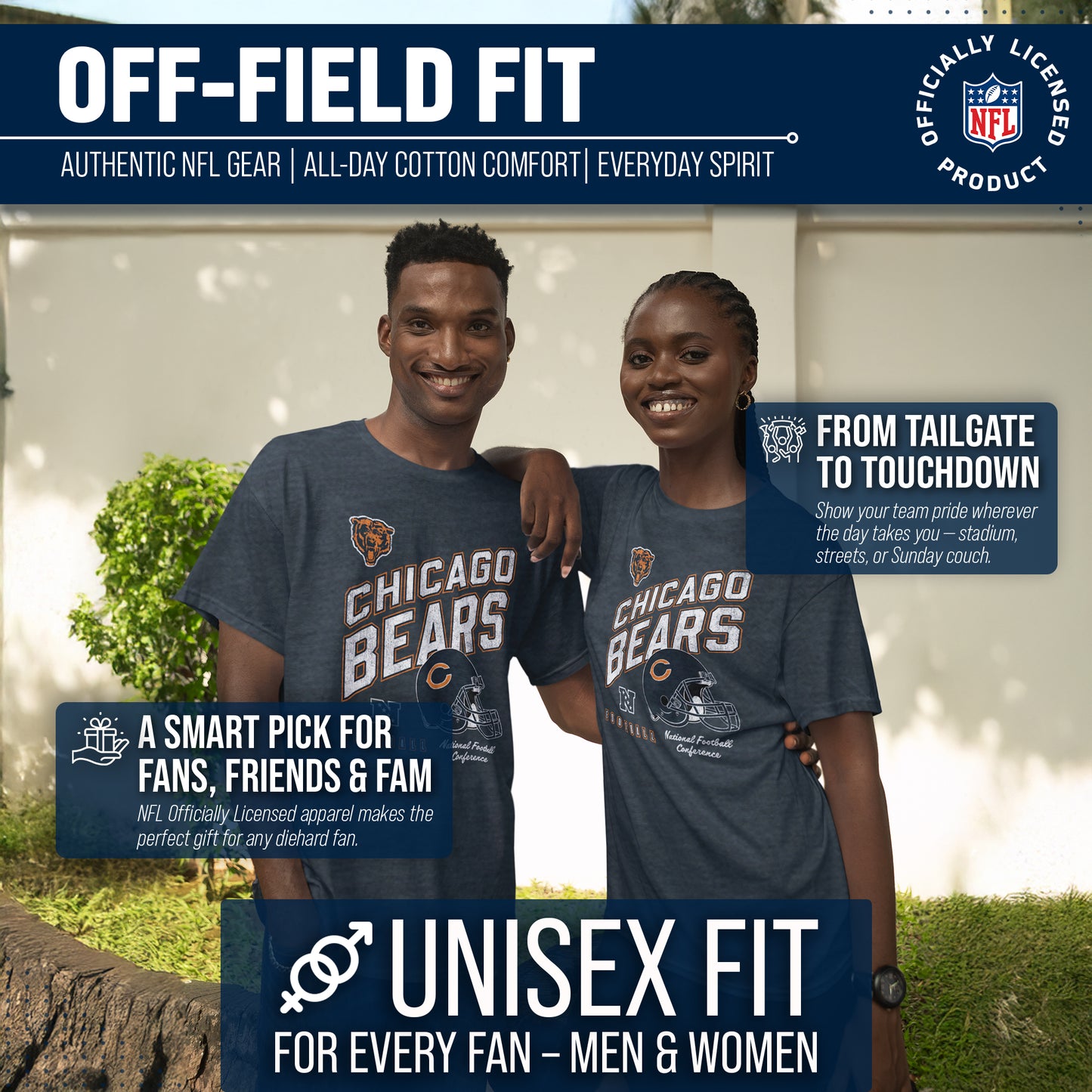 Chicago Bears NFL Adult Distressed Helmet Tag-Less T-Shirt - Navy Heather