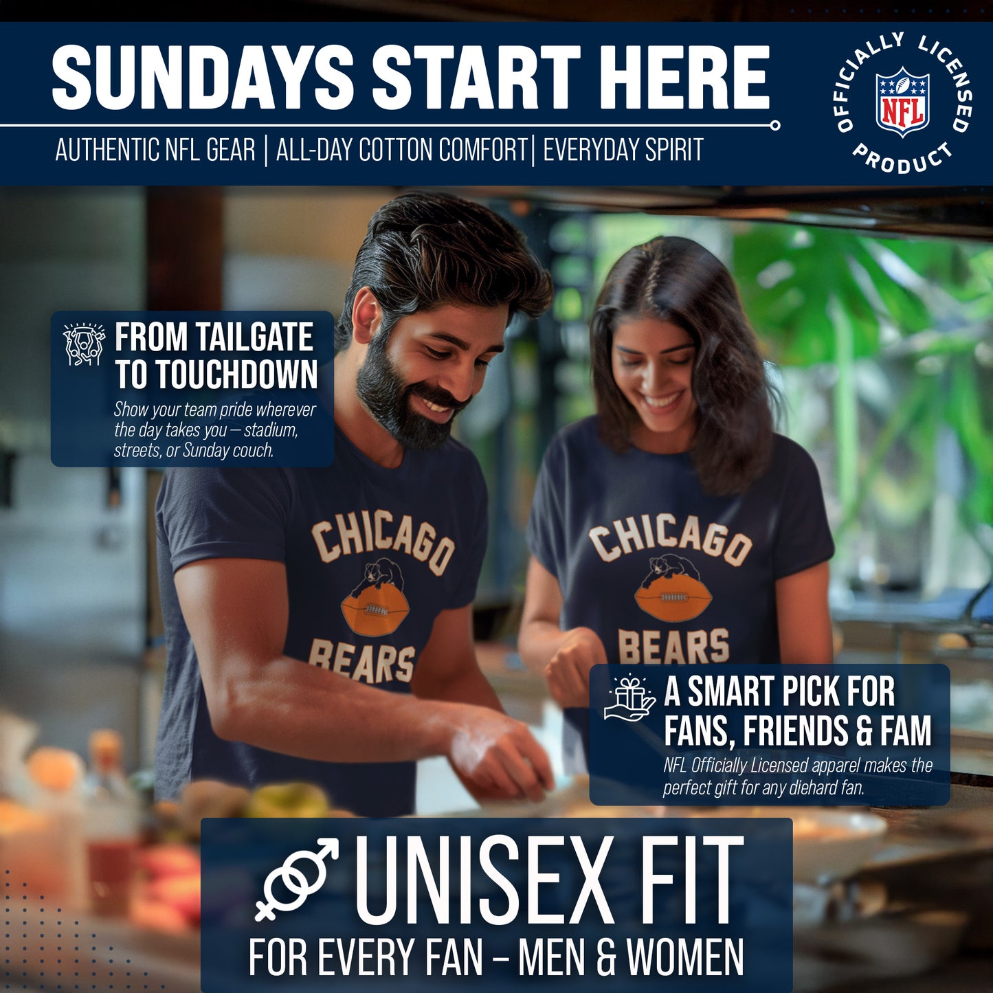 Chicago Bears NFL Adult Retro Gameday Unisex T-Shirt - Navy