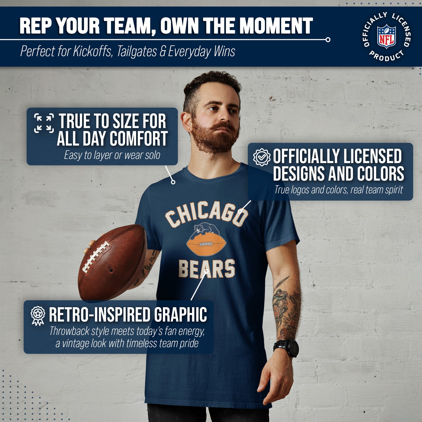 Chicago Bears NFL Adult Retro Gameday Unisex T-Shirt - Navy