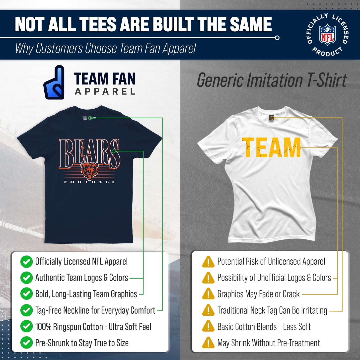 Chicago Bears NFL Adult Overtime Blueprint Tag-Less T-Shirt - Navy