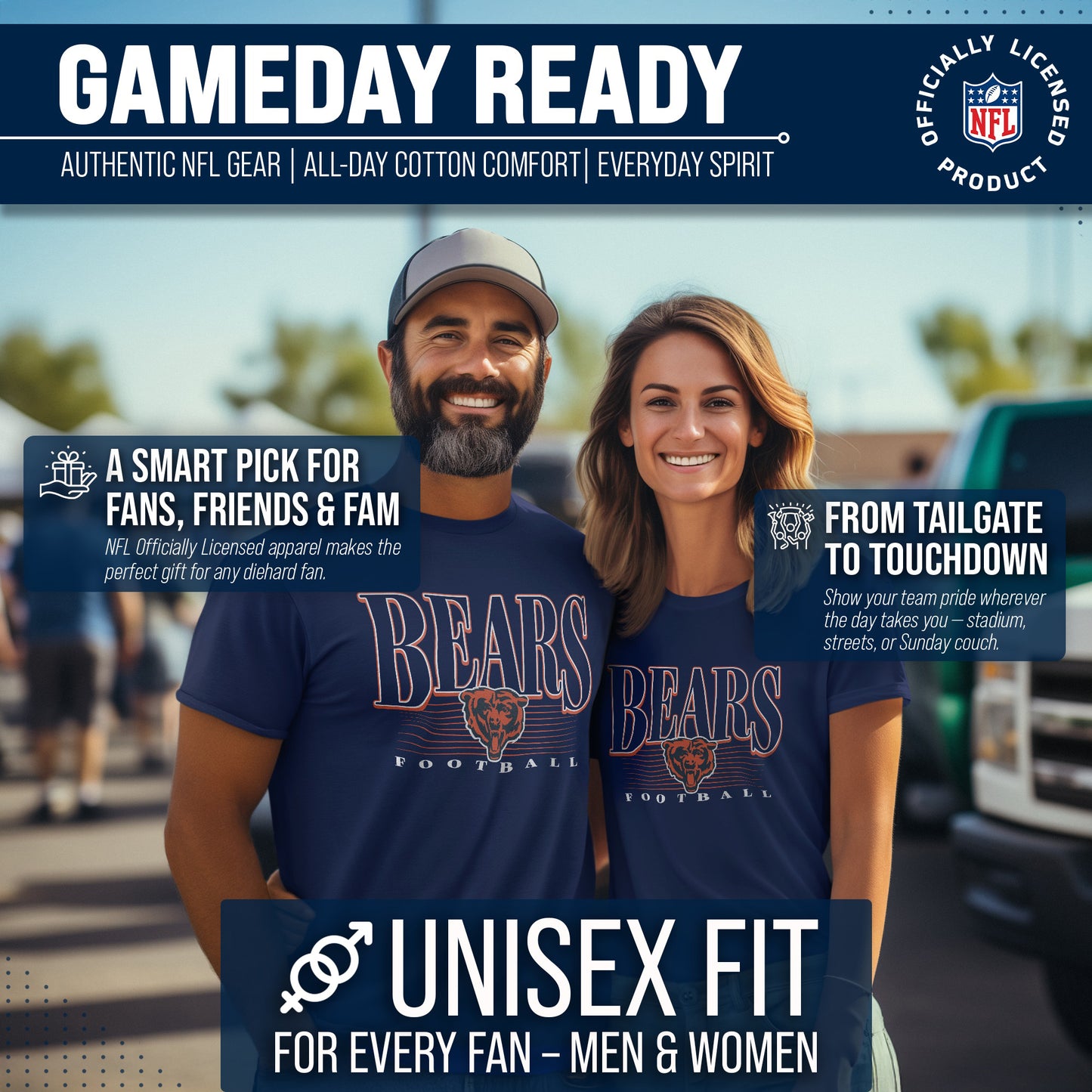 Chicago Bears NFL Adult Overtime Blueprint Tag-Less T-Shirt - Navy