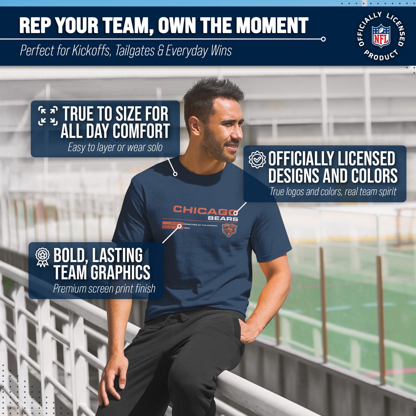 Chicago Bears Adult NFL Speed Stat Sheet T-Shirt - Navy