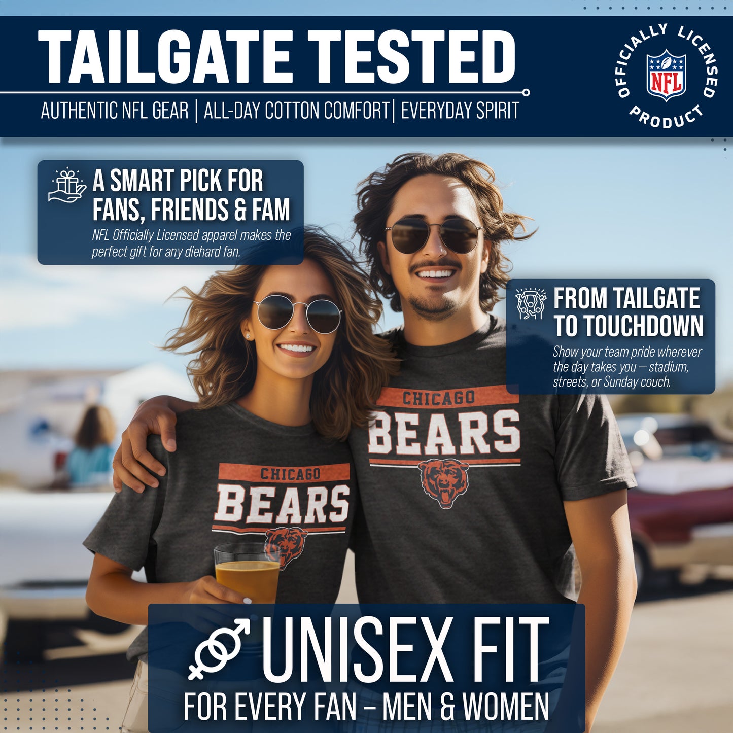 Chicago Bears NFL Adult Team Block Tagless T-Shirt - Charcoal