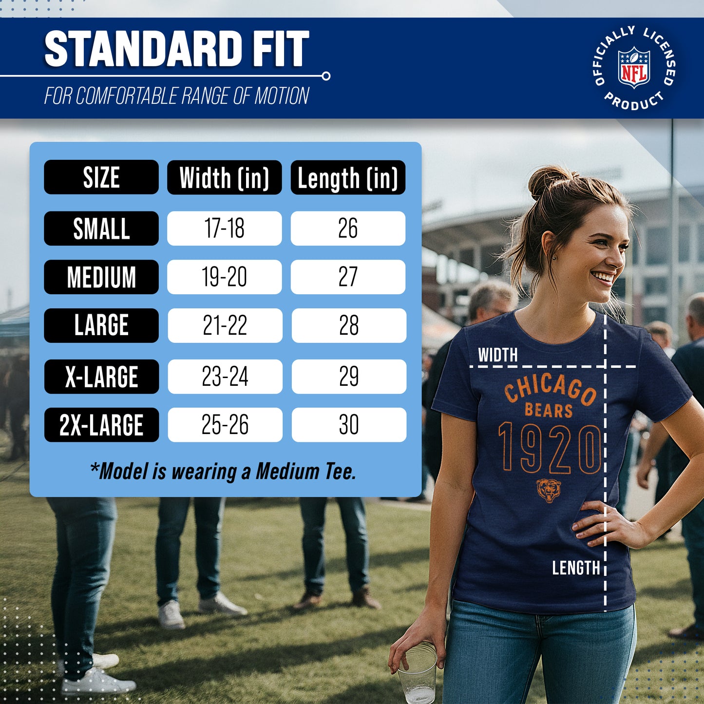 Chicago Bears NFL Womens Big Date Tag-Less T-Shirt - Navy