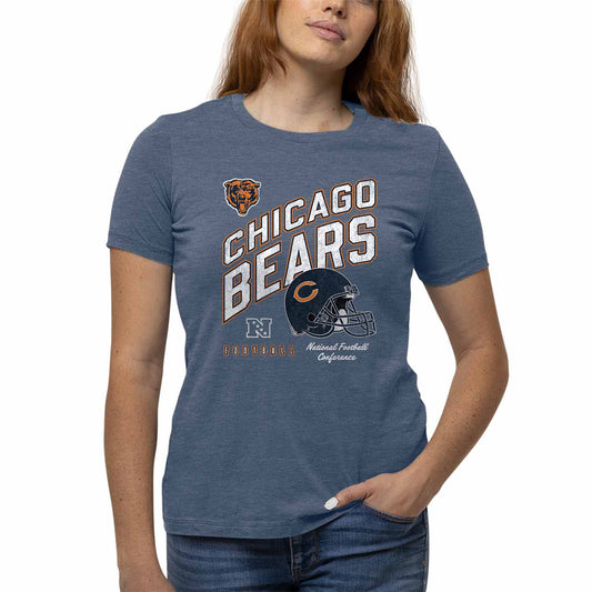 Chicago Bears NFL Womens Distressed Helmet Tag-Less Soft T-Shirt - Blue Heather