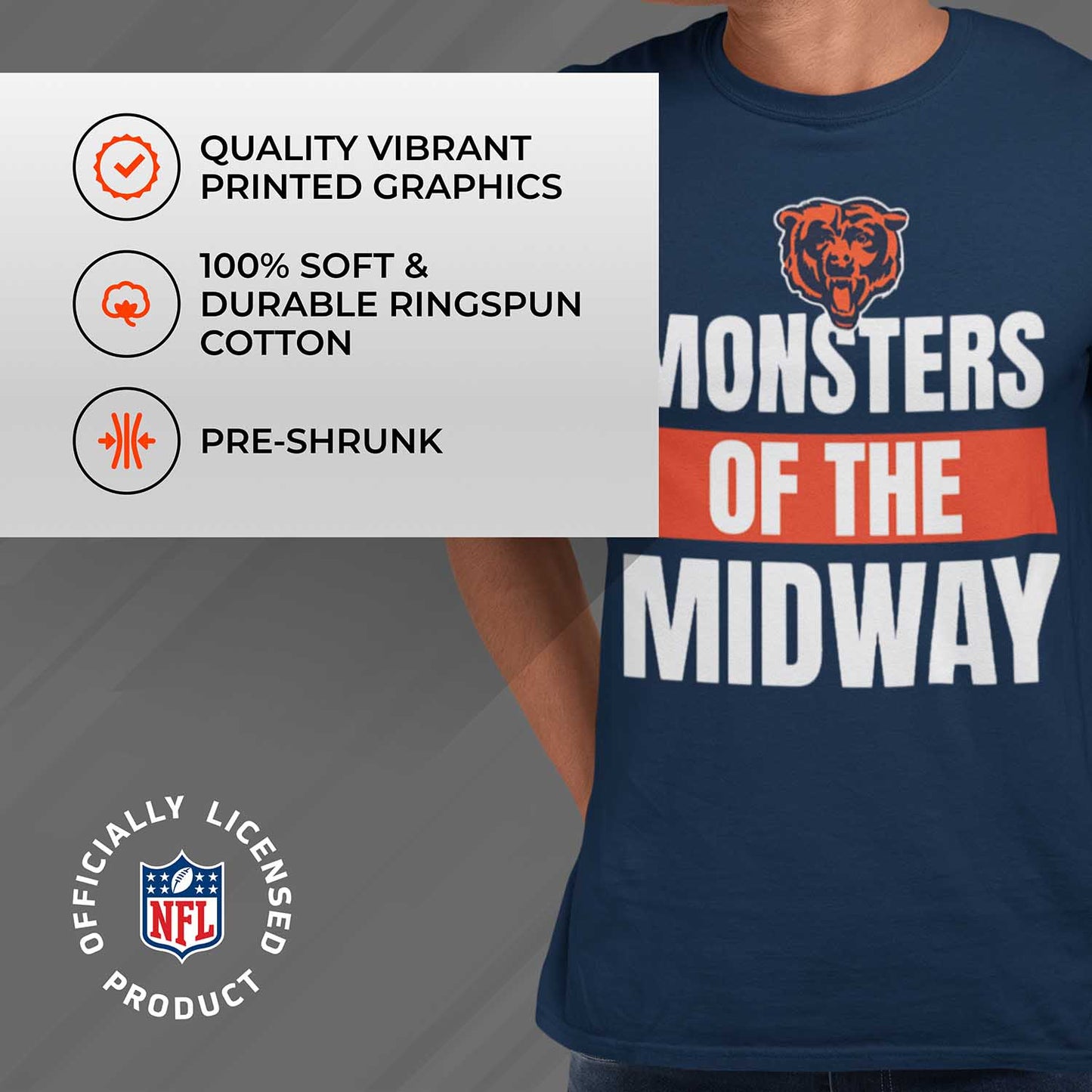 Chicago Bears NFL Adult Team Slogan Unisex T-Shirt - Navy