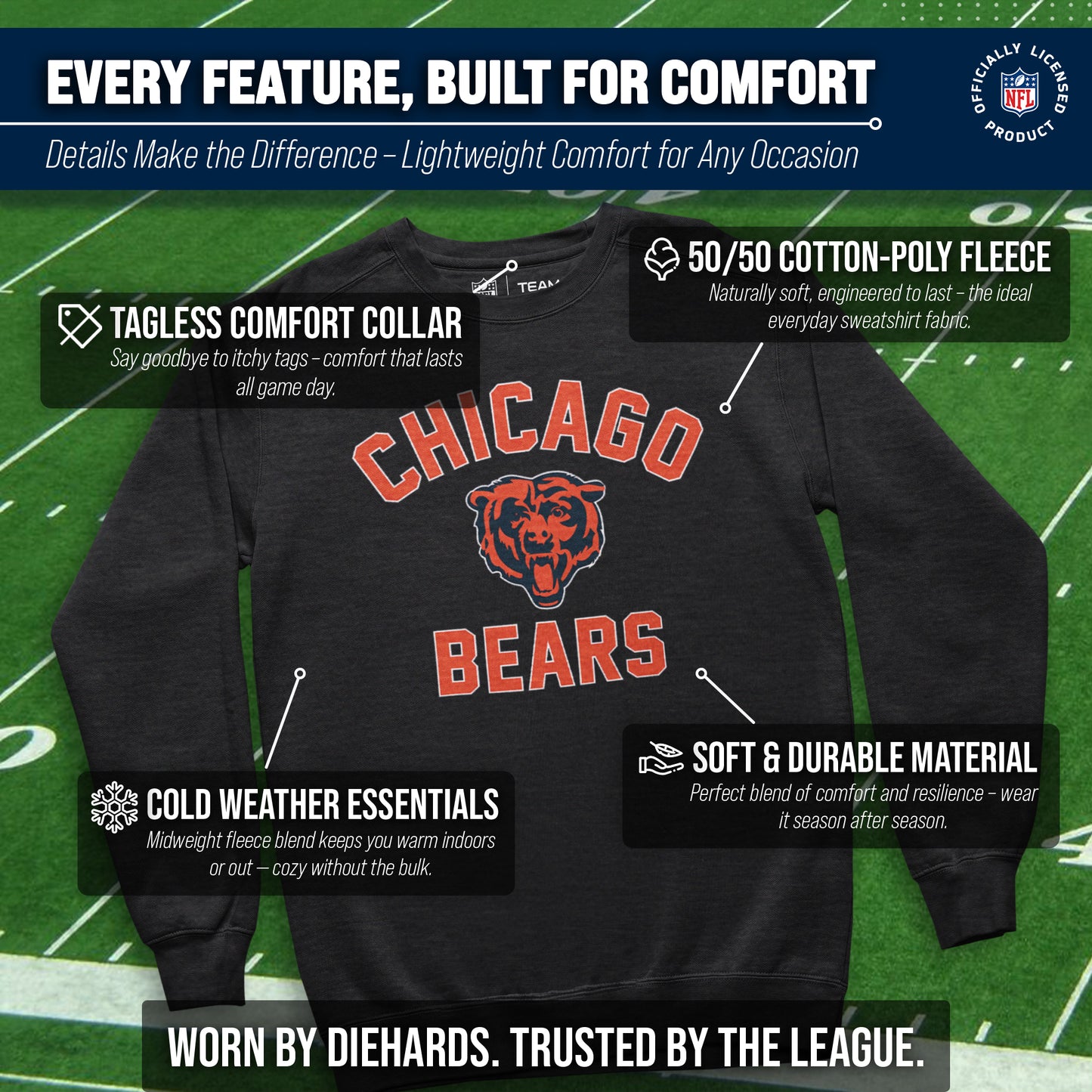 Chicago Bears NFL Adult Gameday Football Crewneck Sweatshirt - Heathered Charcoal