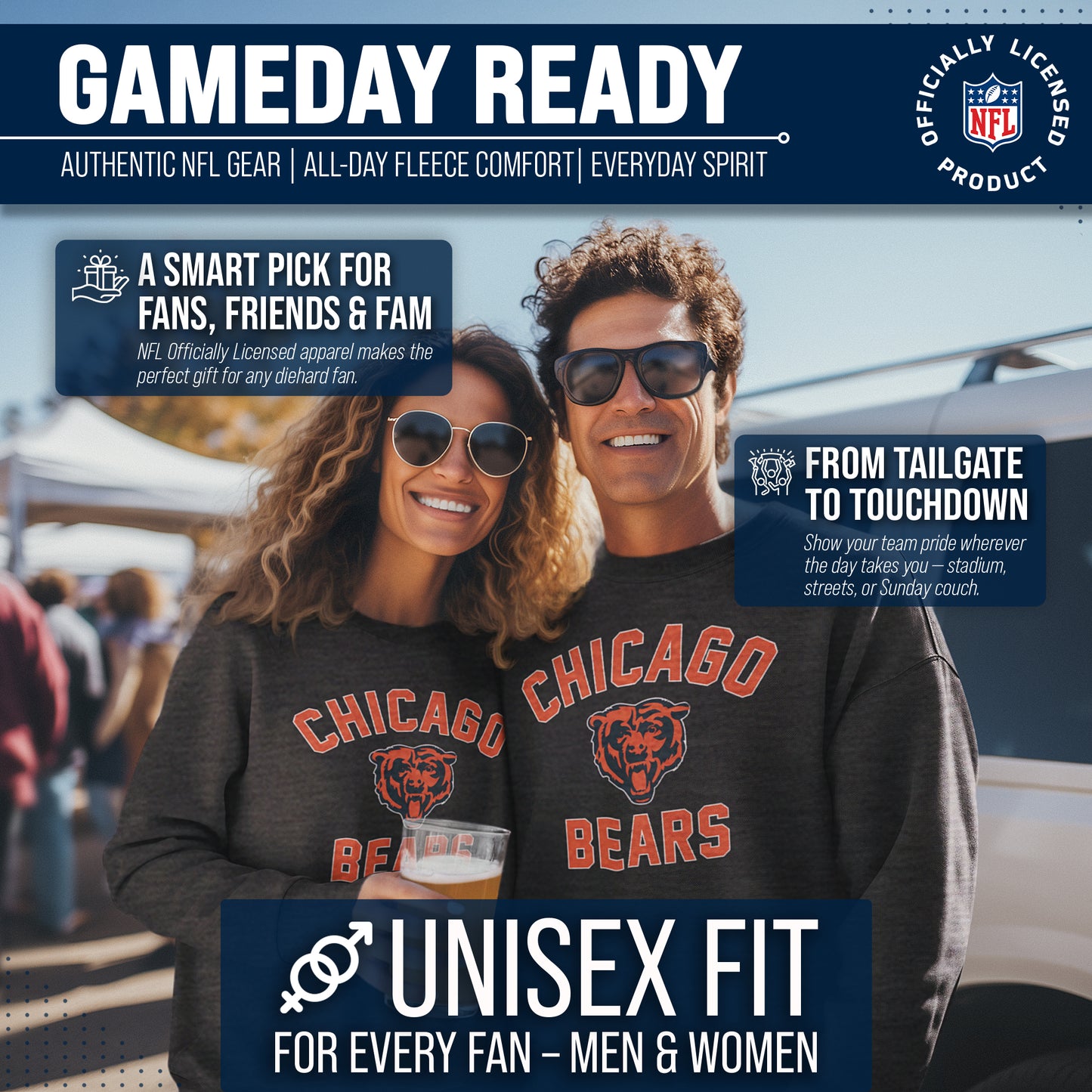 Chicago Bears NFL Adult Gameday Football Crewneck Sweatshirt - Heathered Charcoal