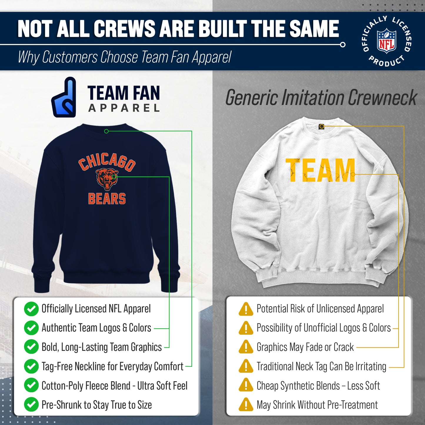 Chicago Bears NFL Adult Gameday Football Crewneck Sweatshirt - Navy