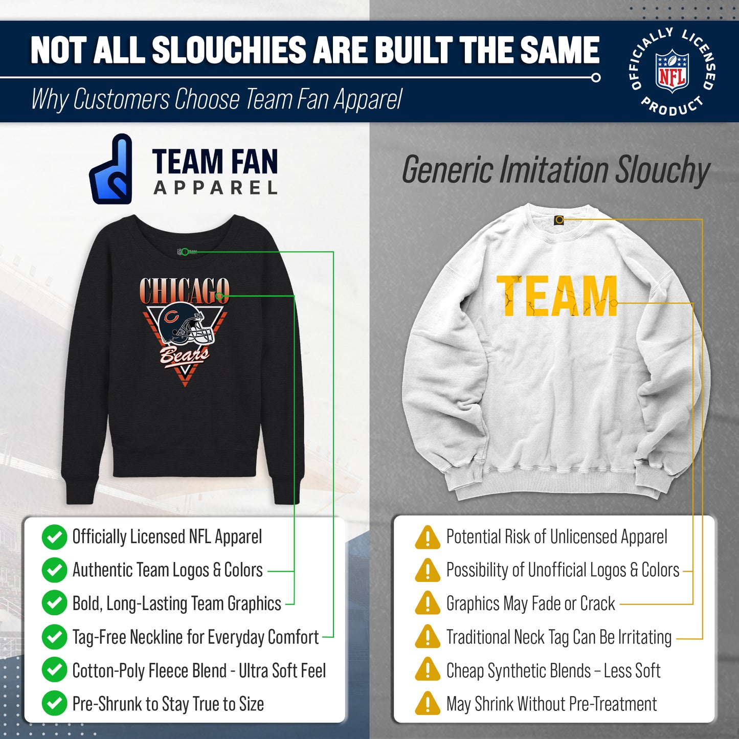 Chicago Bears NFL Womens Retro Triangle Slouchy Crewneck - Heather Charcoal