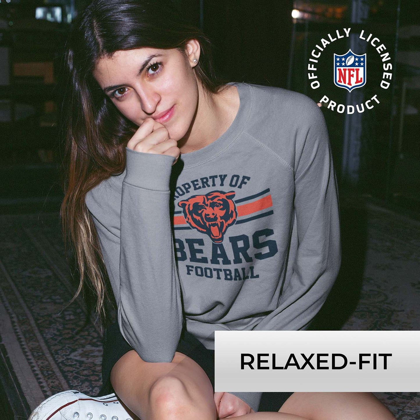 Chicago Bears NFL Womens Property of Lighweight Crew Neck - Sport Gray