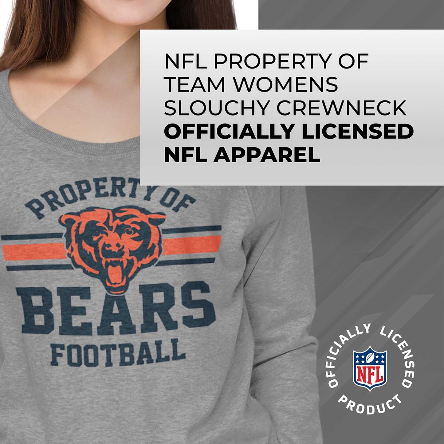 Chicago Bears NFL Womens Property of Lighweight Crew Neck - Sport Gray