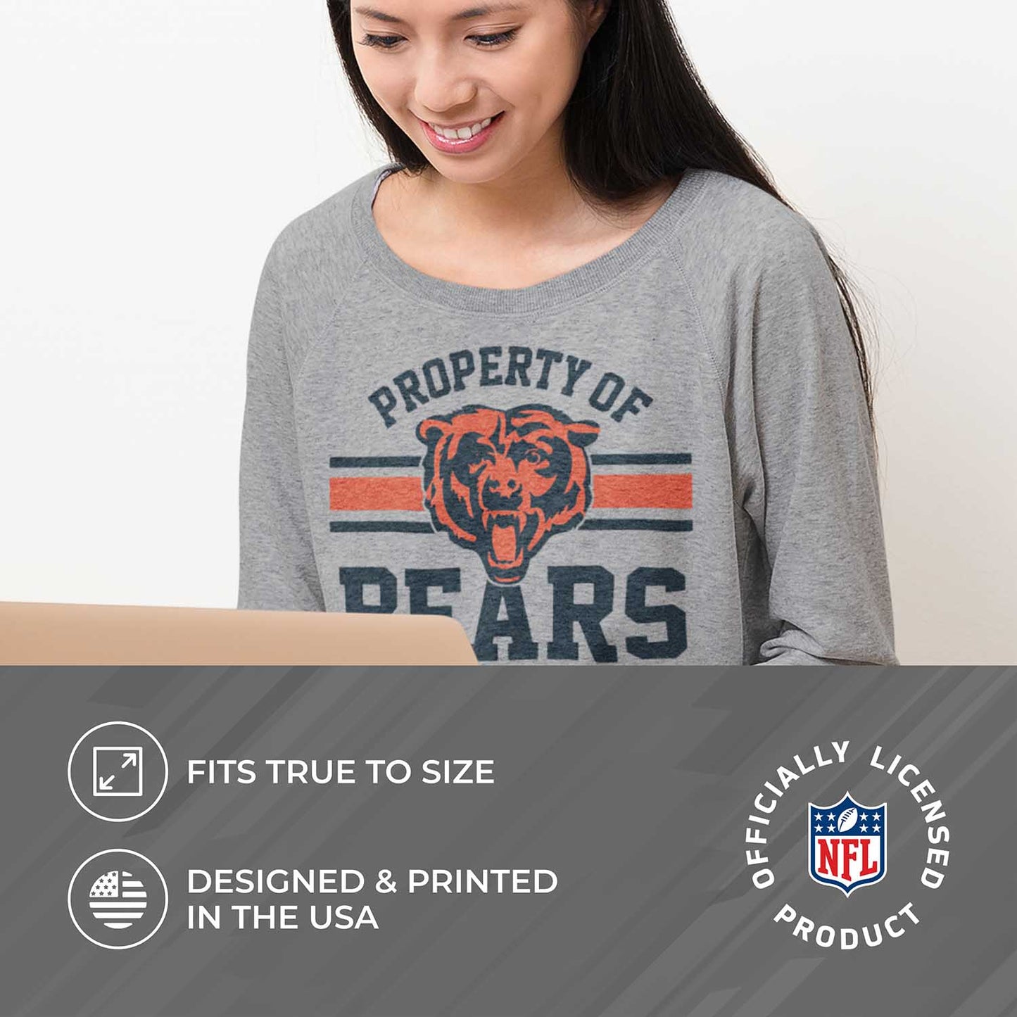 Chicago Bears NFL Womens Property of Lighweight Crew Neck - Sport Gray