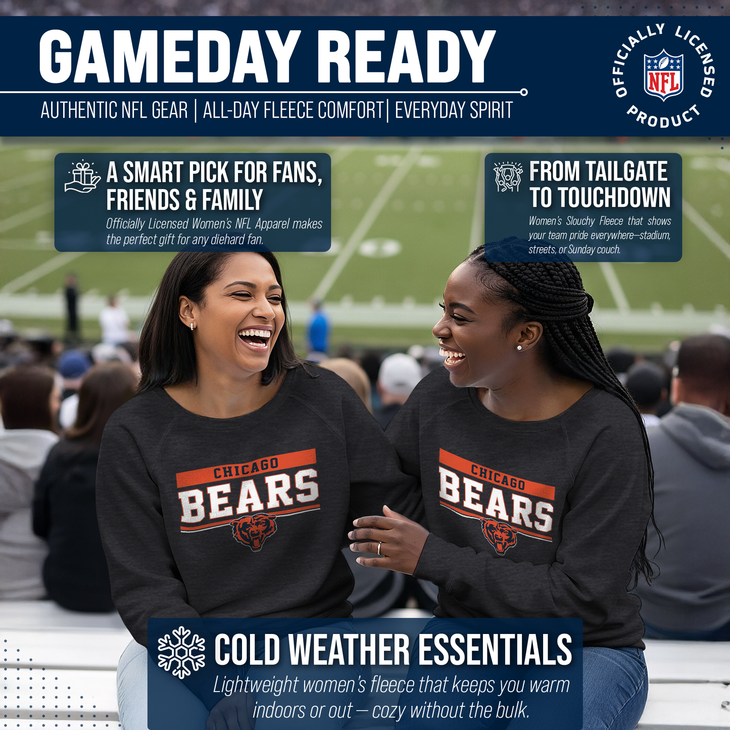 Chicago Bears NFL Womens Charcoal Crew Neck Football Apparel - Charcoal