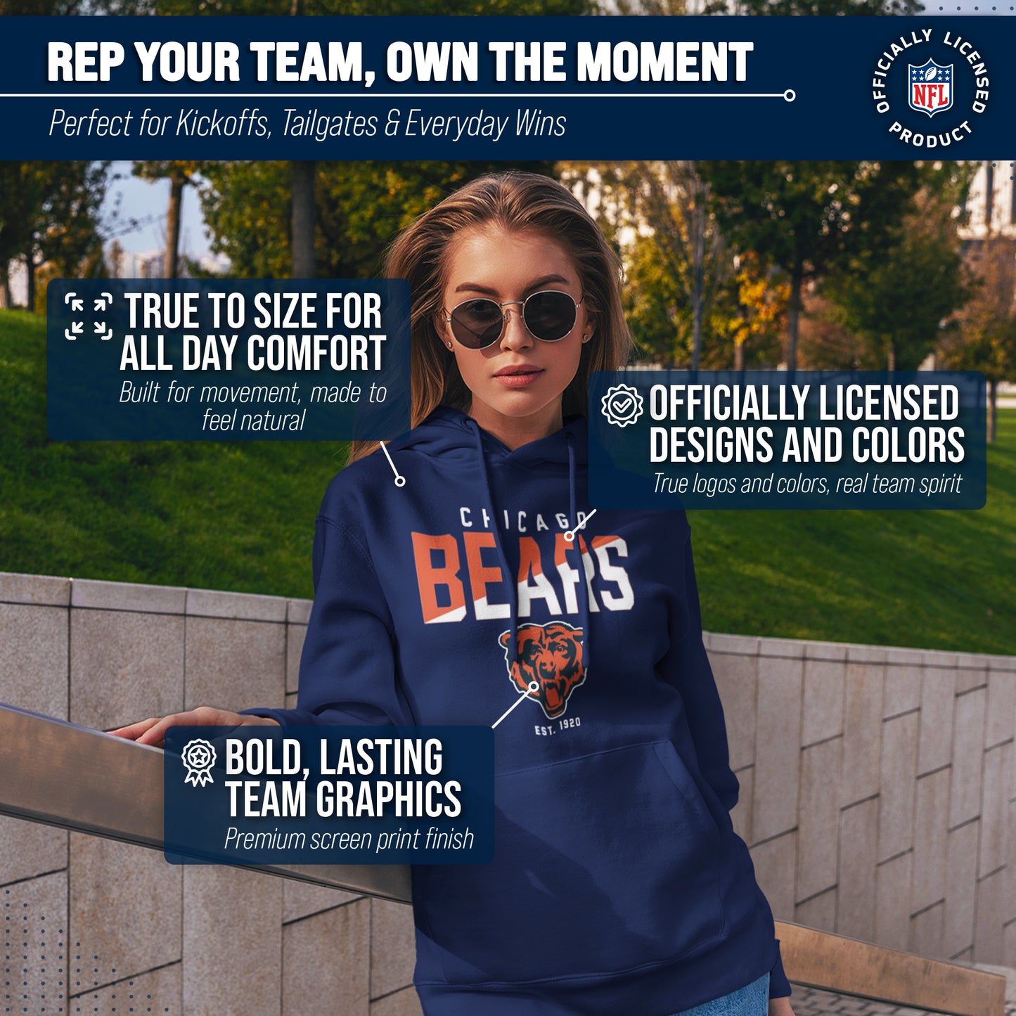 Chicago Bears Adult NFL Diagonal Fade Fleece Hooded Sweatshirt - Navy