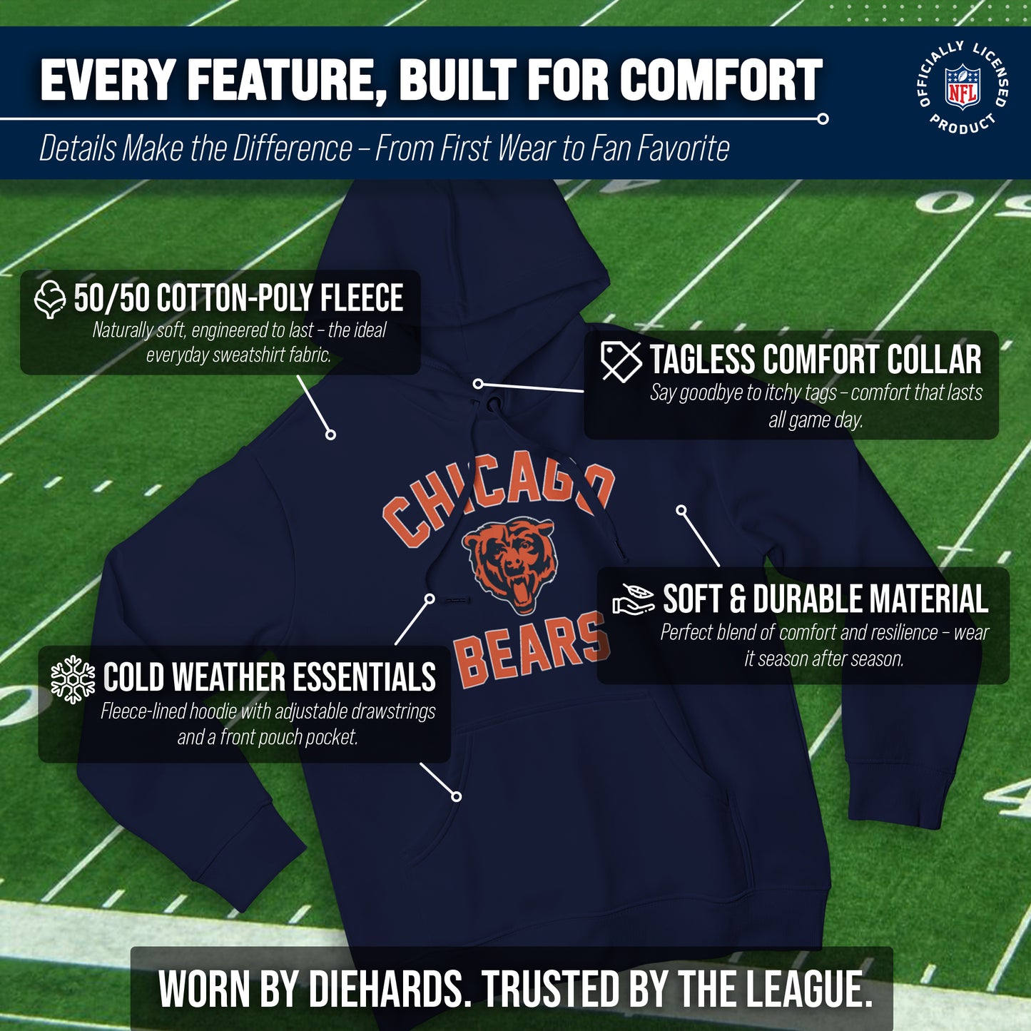 Chicago Bears NFL Adult Gameday Hooded Sweatshirt - Navy
