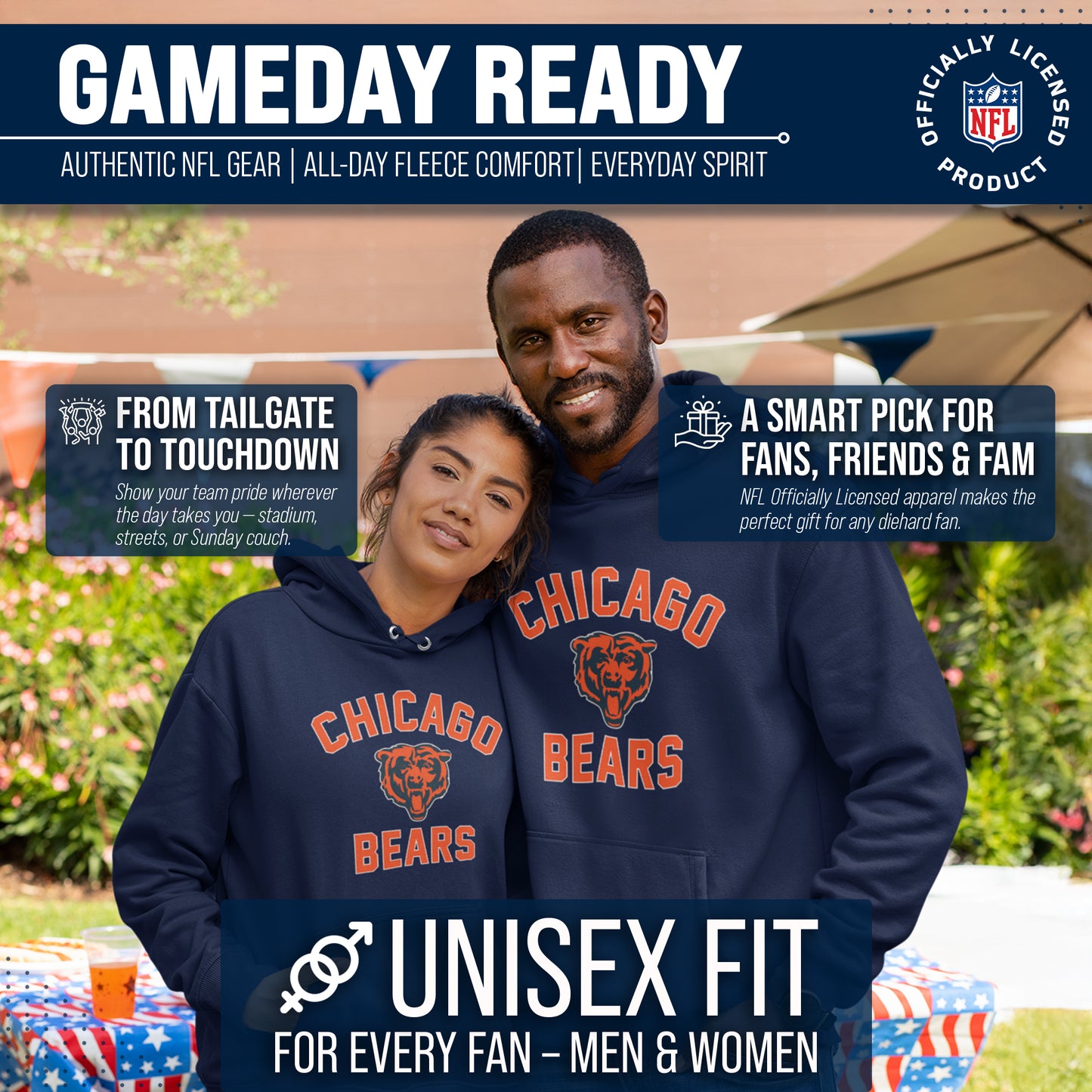 Chicago Bears NFL Adult Gameday Hooded Sweatshirt - Navy