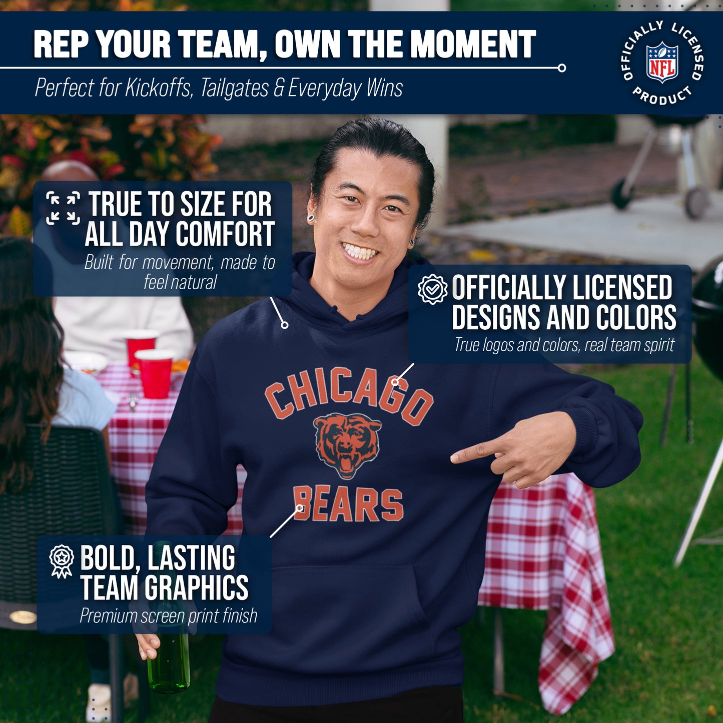 Chicago Bears NFL Adult Gameday Hooded Sweatshirt - Navy