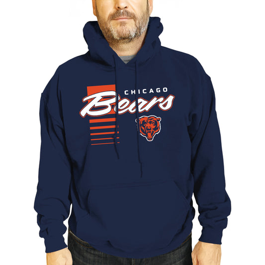 Chicago Bears NFL Adult Unisex Retro Script Ultra Soft Fleece Hooded Sweatshirt - Navy