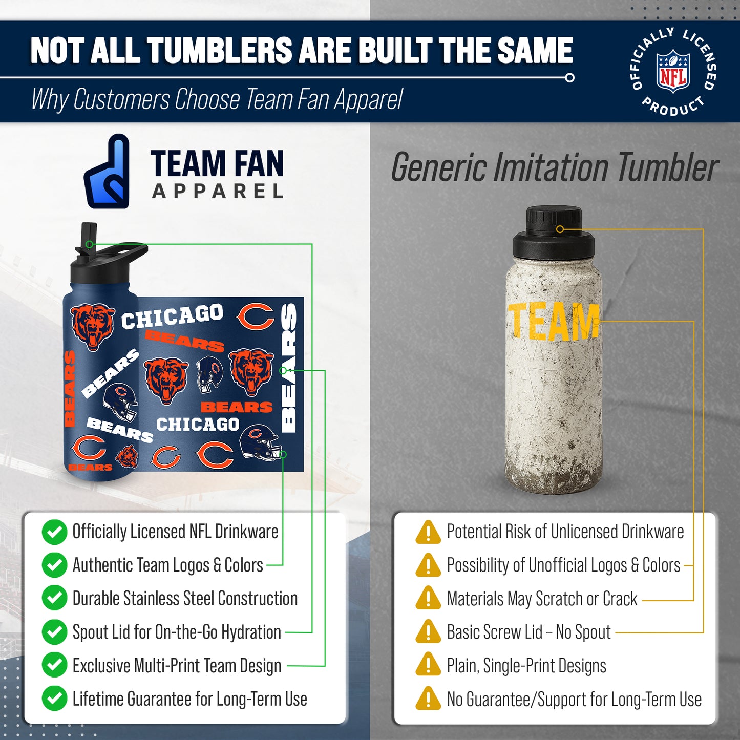 Chicago Bears NFL 34Oz Native Quencher Water Bottle - Navy