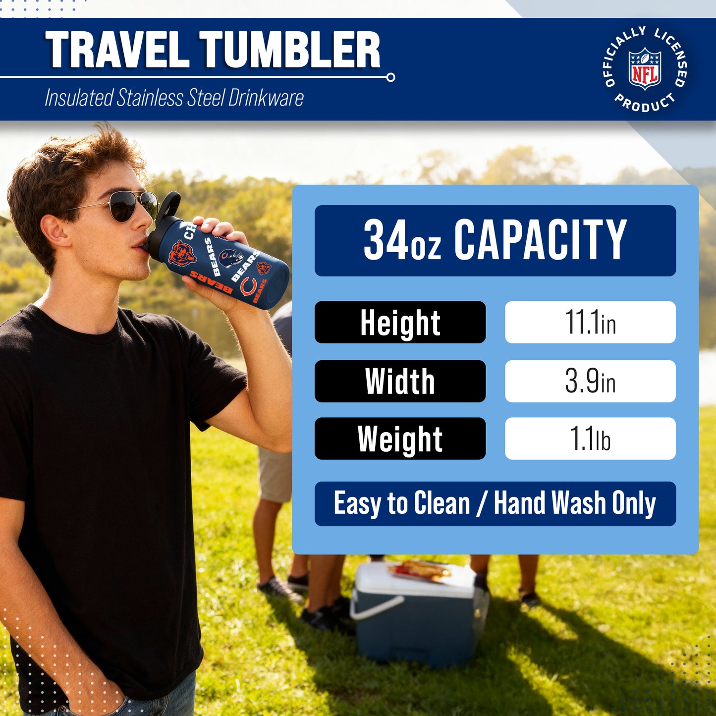 Chicago Bears NFL 34Oz Native Quencher Water Bottle - Navy