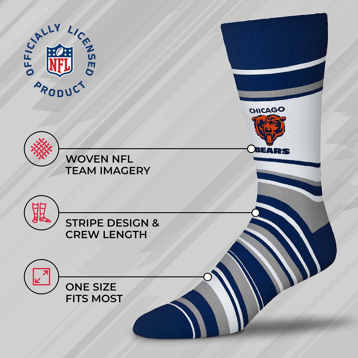 Chicago Bears NFL Adult Striped Dress Socks - Navy