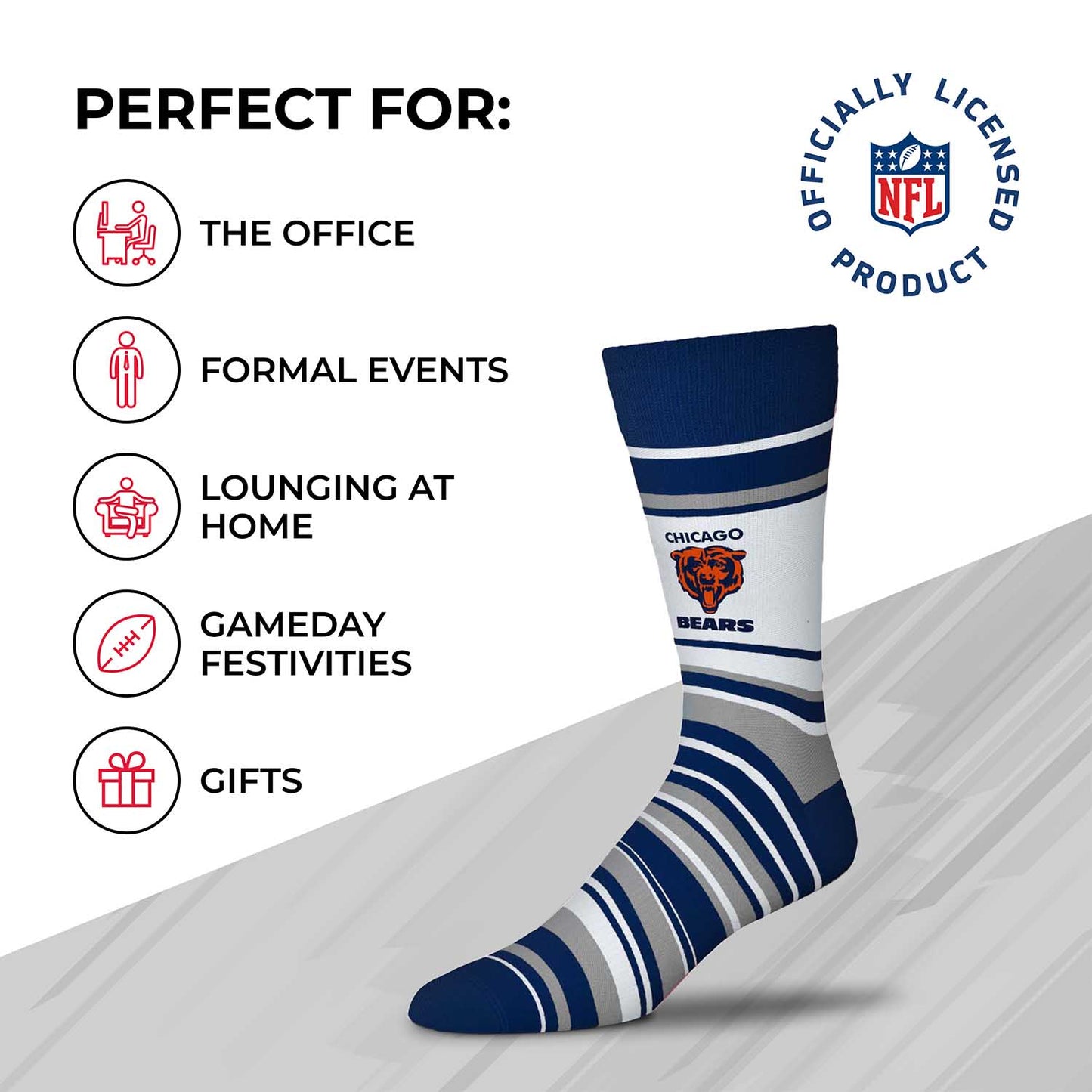Chicago Bears NFL Adult Striped Dress Socks - Navy