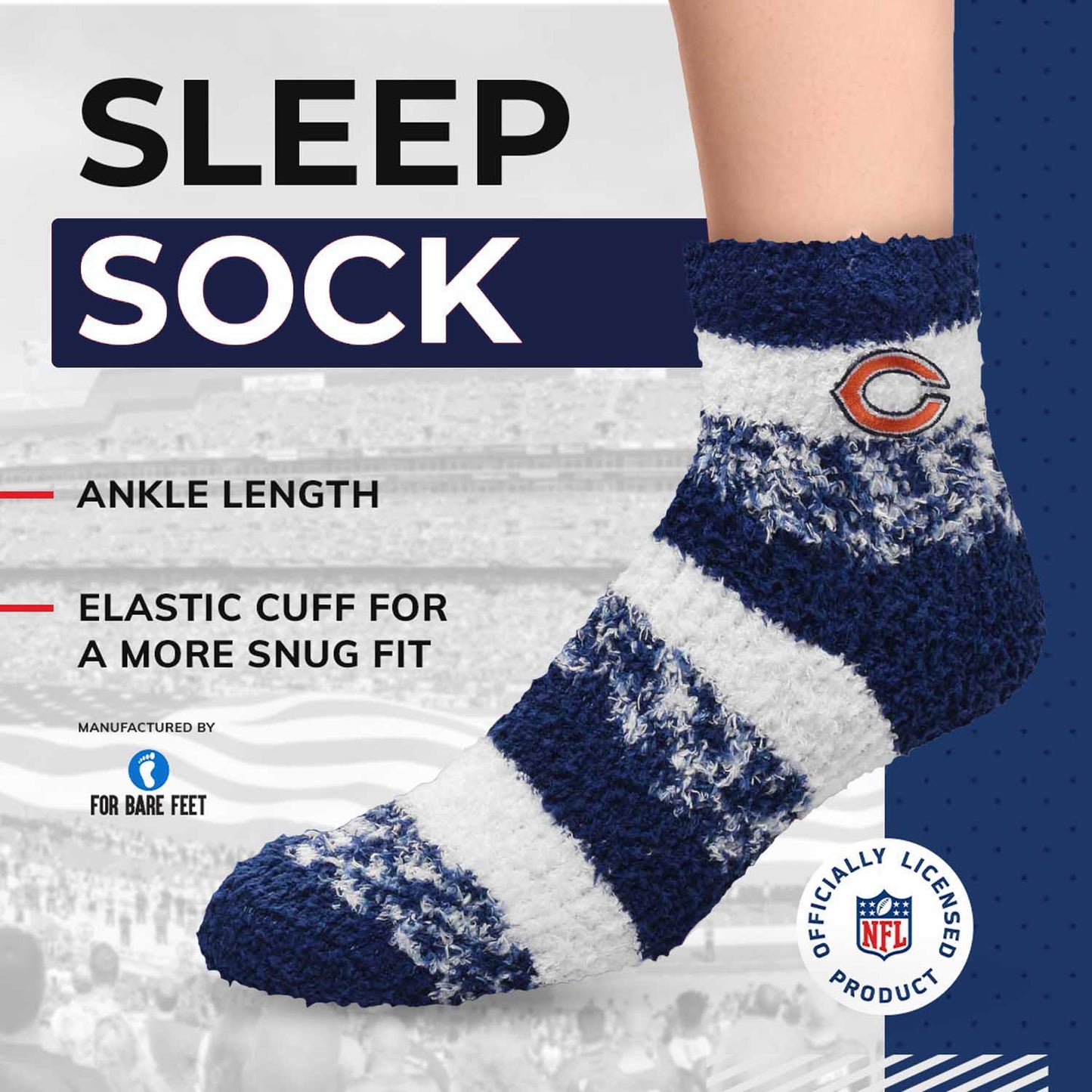Chicago Bears Women's NFL Football Cozy Soft Sleep Socks - Navy