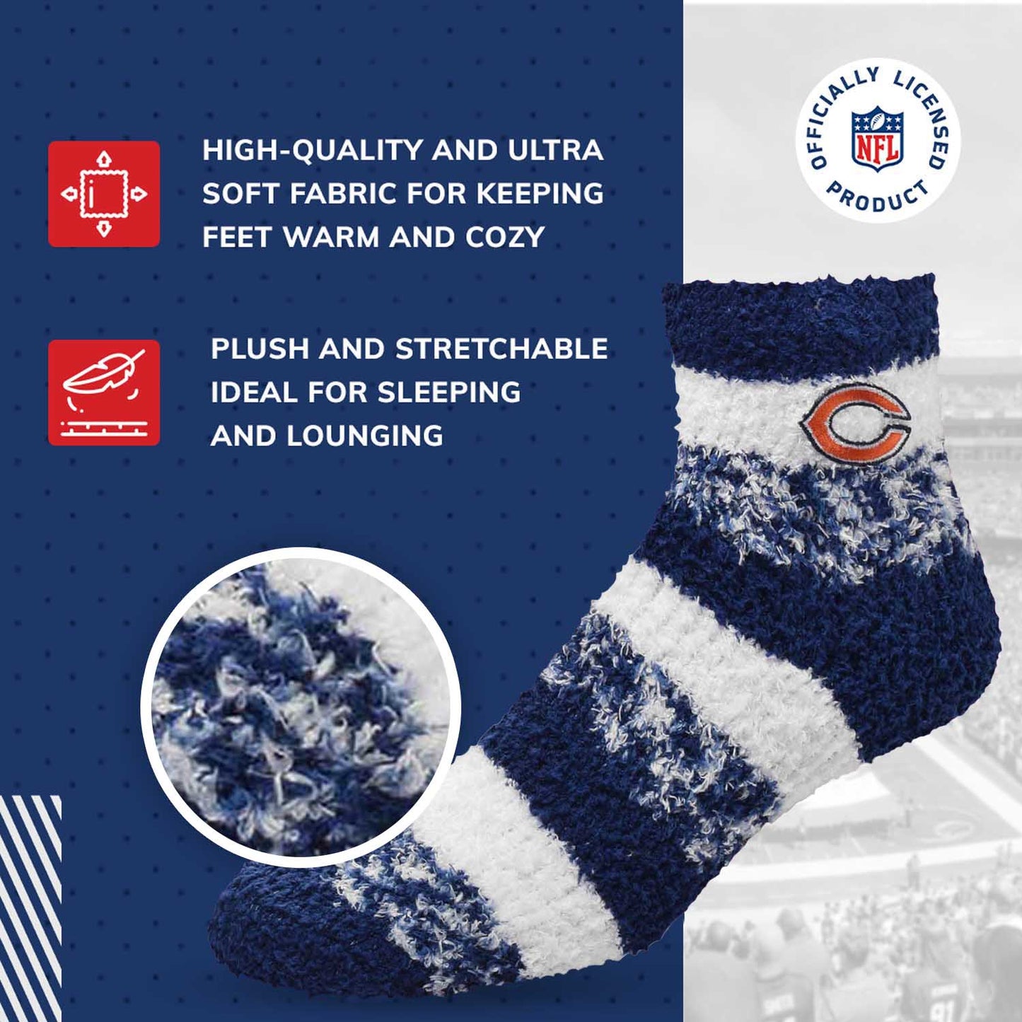 Chicago Bears Women's NFL Football Cozy Soft Sleep Socks - Navy