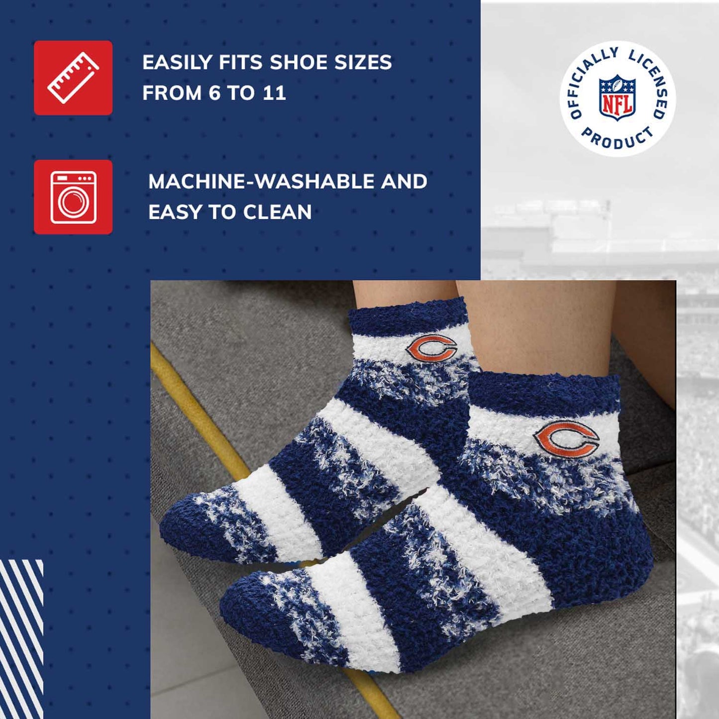 Chicago Bears Women's NFL Football Cozy Soft Sleep Socks - Navy